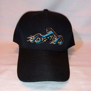 New Unisex Black Ball Cap with Embroidered Motorcycle